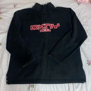 red & white embroidered black DKNY zip-up sweater 🍄